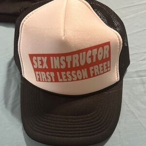 Black and White Trucker Hat with Red Text